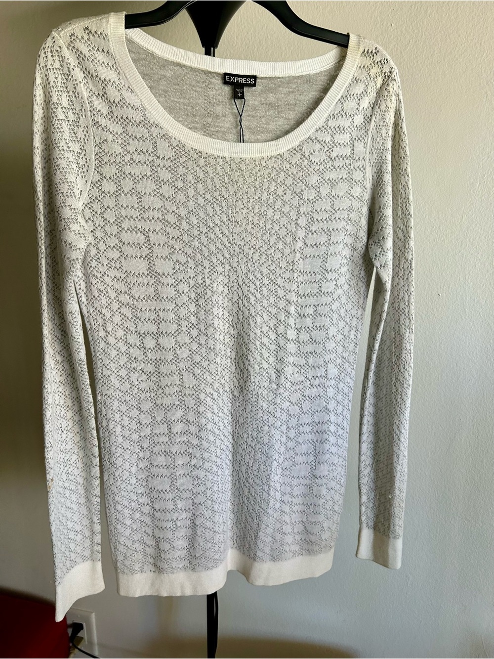 Express White Long Sleeve Lightweight Knit Top